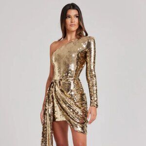 NADINE MERABI CELINA GOLD DRESS NWT SIZE S